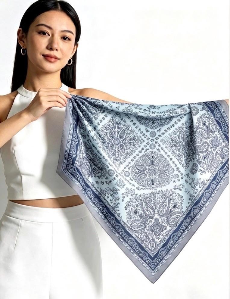 100% Mulberry Silk Scarf 26x26" 65x65CM, Sea Salt Blue Silk Crepe De Chine Square Scarf, Minimalist Neck Scarf, Gift for Her, Chic Wrap