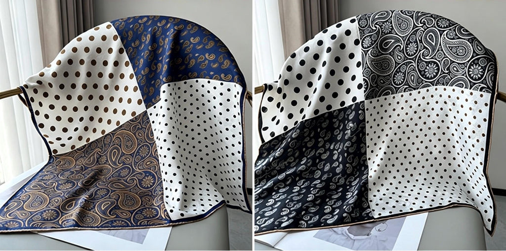 100% Mulberry Silk Scarf 26”x26” 65×65 cm | Hualuo Heritage Silk, Black White Polka Dot Neckerchief, Chinese Style Luxury Gift for Her