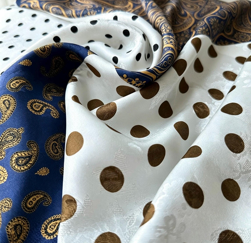 100% Mulberry Silk Scarf 26”x26” 65×65 cm | Hualuo Heritage Silk, Black White Polka Dot Neckerchief, Chinese Style Luxury Gift for Her