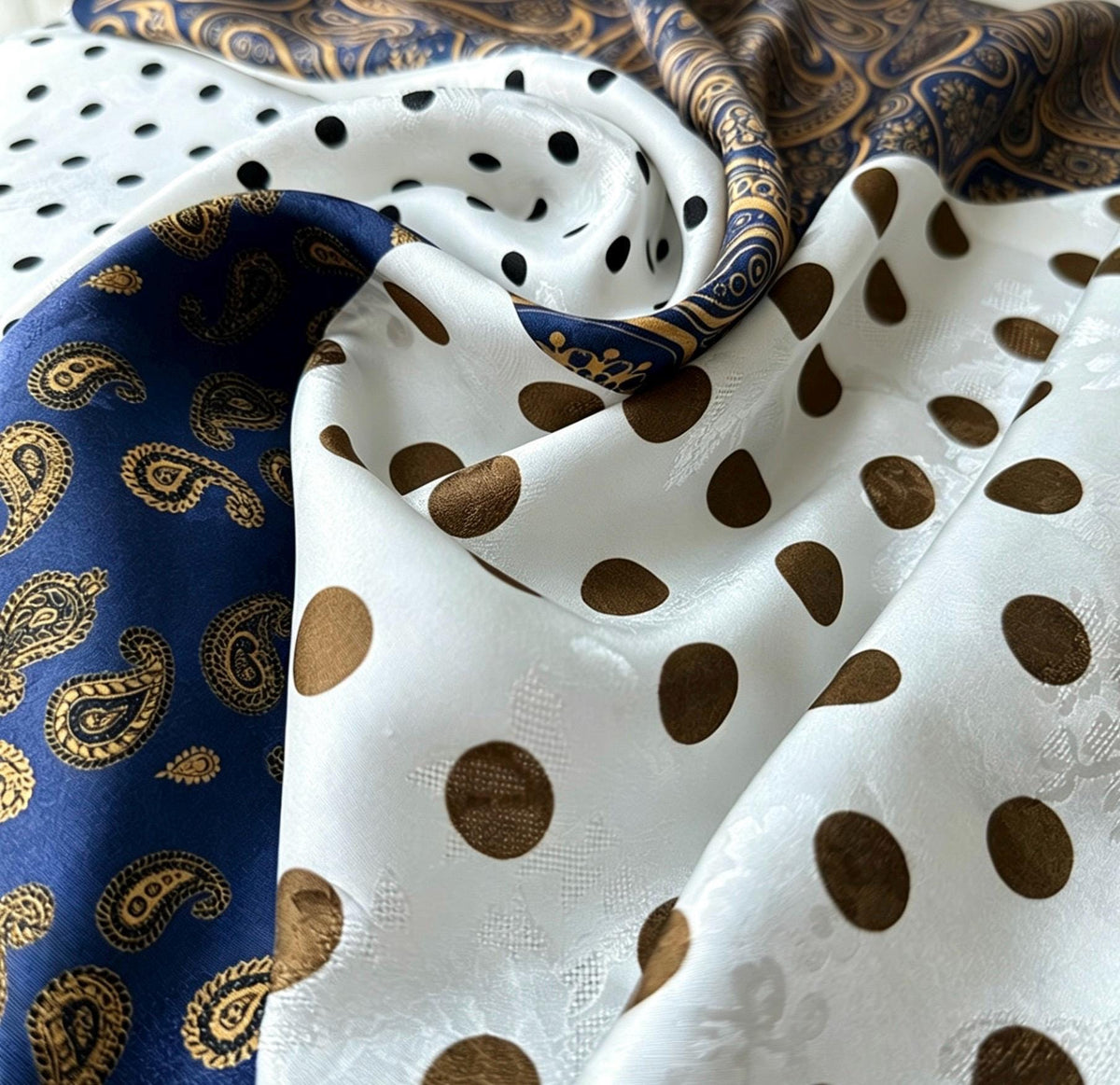 100% Mulberry Silk Scarf 26”x26” 65×65 cm | Hualuo Heritage Silk, Black White Polka Dot Neckerchief, Chinese Style Luxury Gift for Her