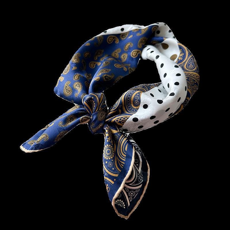 100% Mulberry Silk Scarf 26”x26” 65×65 cm | Hualuo Heritage Silk, Black White Polka Dot Neckerchief, Chinese Style Luxury Gift for Her