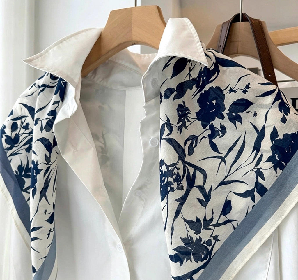 100% Silk Wool Scarf 26"x26" 65x65cm, Elegant Navy Blue Crepe De Chine Silk Scarf, Quiet Luxury Neckerchief, Old Money Aesthetic Bandana Gif