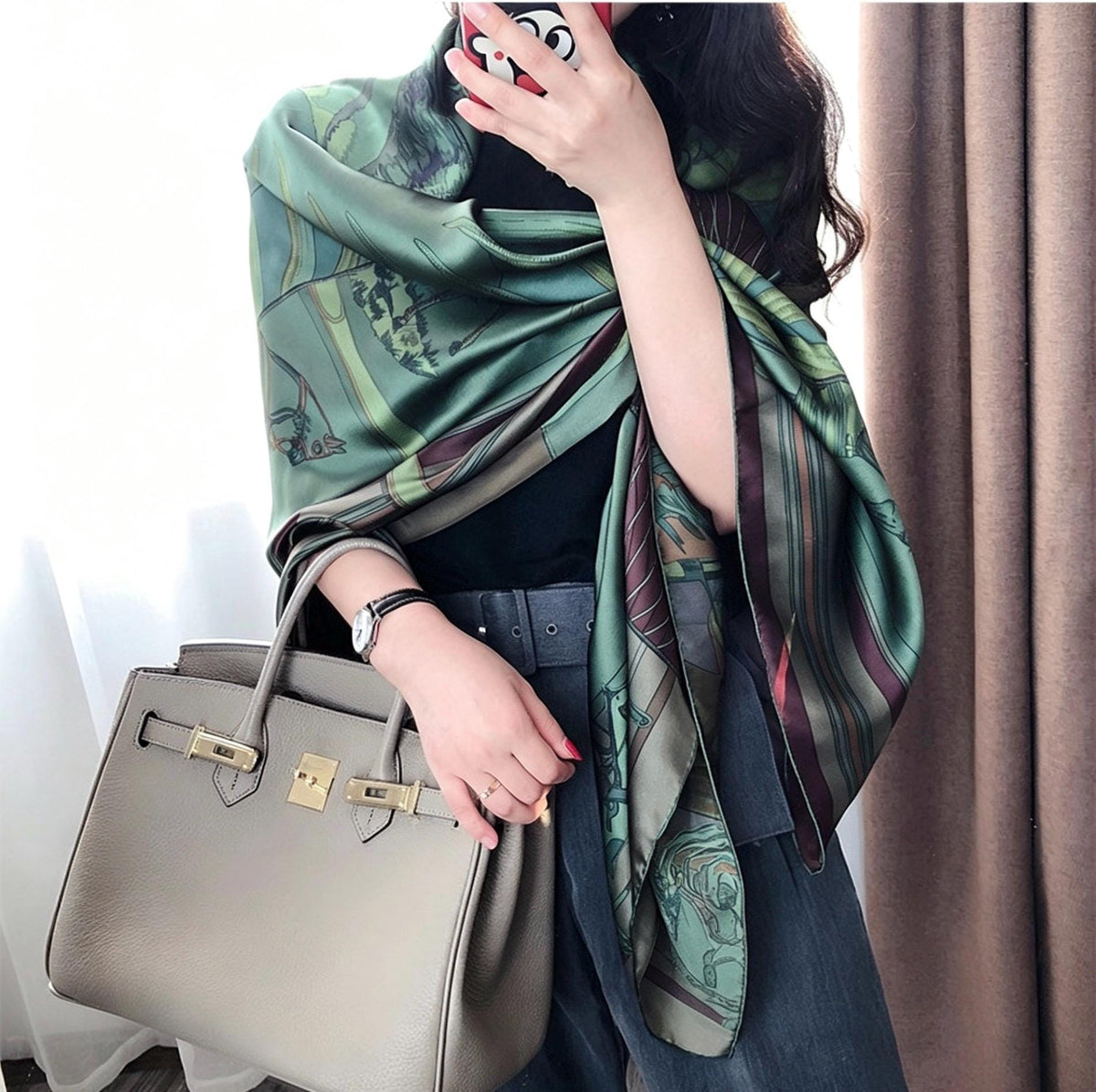 100% Silk Wool Scarf 53"x53" 135x135cm Sintra Garden Large Square Shawl Winter Warm Wrap Luxury AC Office Wrap Scarf Stole Gift for Her