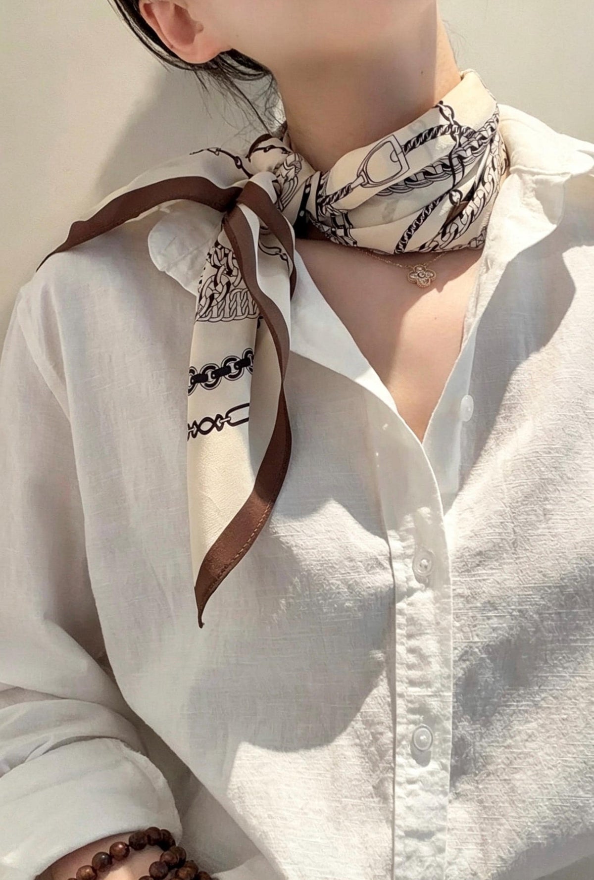 100% Mulberry Silk Scarf 26”x26” 65x65 cm, Vintage Coffee Beige Silk Square, Crepe de Chine Neck Scarf, Retro Spring Summer Bandana Gift