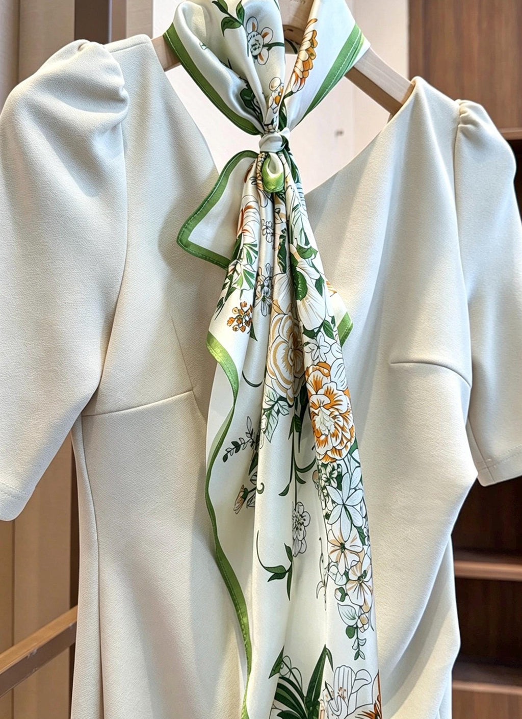 100% Mulberry Silk Scarf 26”x26” 65x65 cm Greenery Floral Silk Square Neck Scarf, Elegant Summer Silk Hair Wrap, Luxury Gift for Her