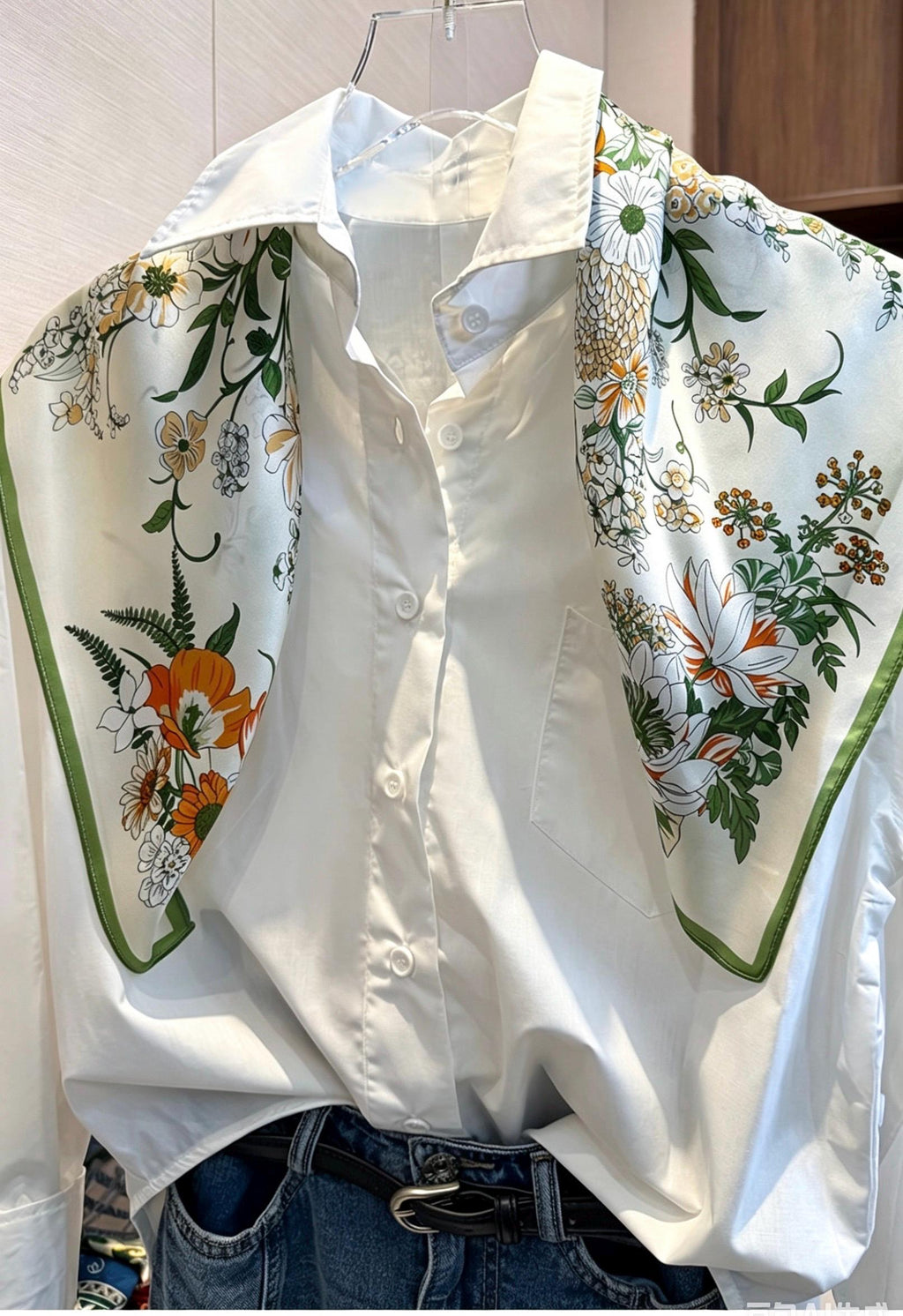100% Mulberry Silk Scarf 26”x26” 65x65 cm Greenery Floral Silk Square Neck Scarf, Elegant Summer Silk Hair Wrap, Luxury Gift for Her