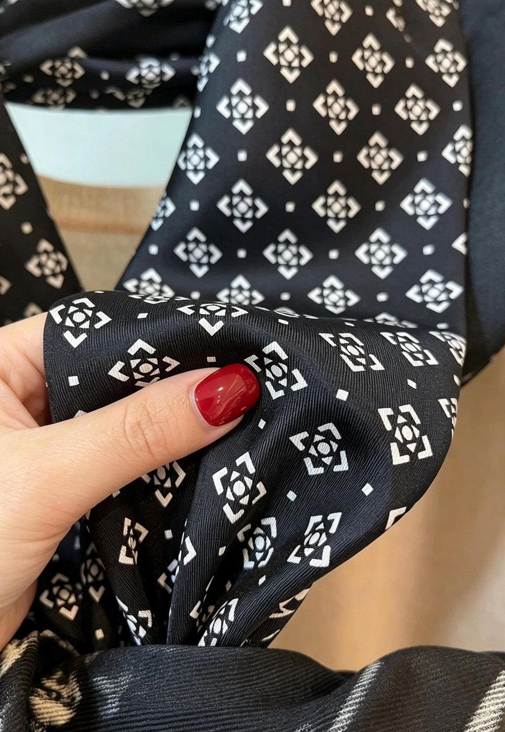 100% Silk Scarf 35"x35" 88x88cm, Black White Space Silk Twill Scarf, Quiet Luxury Large Square Bandana, Old Money Aesthetic Gift