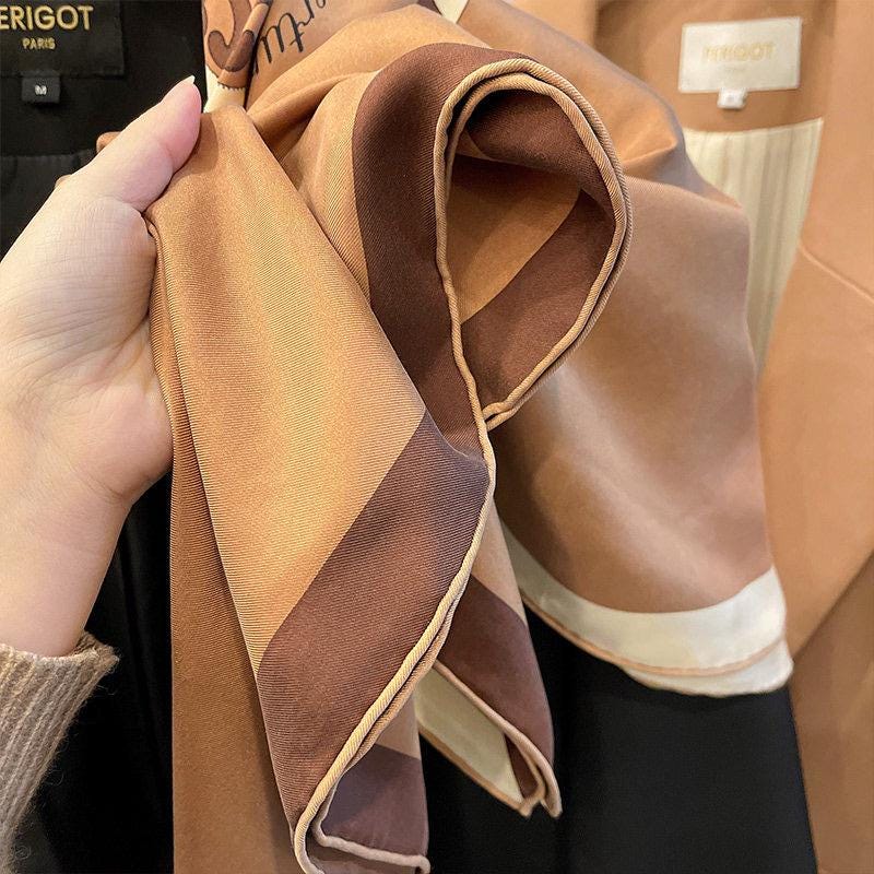 100% Silk Wool Scarf 35"x35" 88x88cm, Elegant Crest Emblem Silk Twill Scarf, Quiet Luxury Sandwashed Large Bandana, Old Money Aesthetic Gift