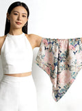 100% Silk Wool Scarf 35"x35" 88x88cm, March Blossom Flower Sea Silk Scarf, Quiet Luxury 14mm Twill Bandana, Old Money Aesthetic Gift