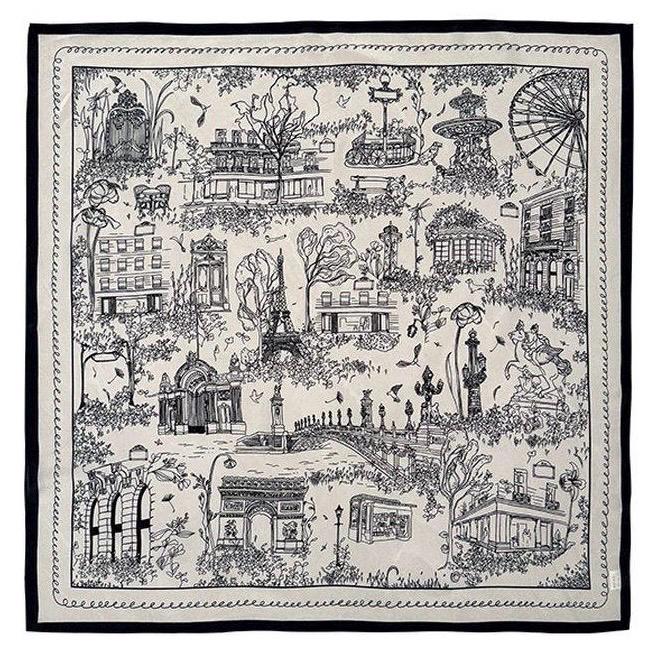 100% Mulberry Silk Scarf 26”x26” 65x65 cm, Minimalist Black White Paris Street Scene Silk Square Scarf Parisian Aesthetic Bandana Silk Tie