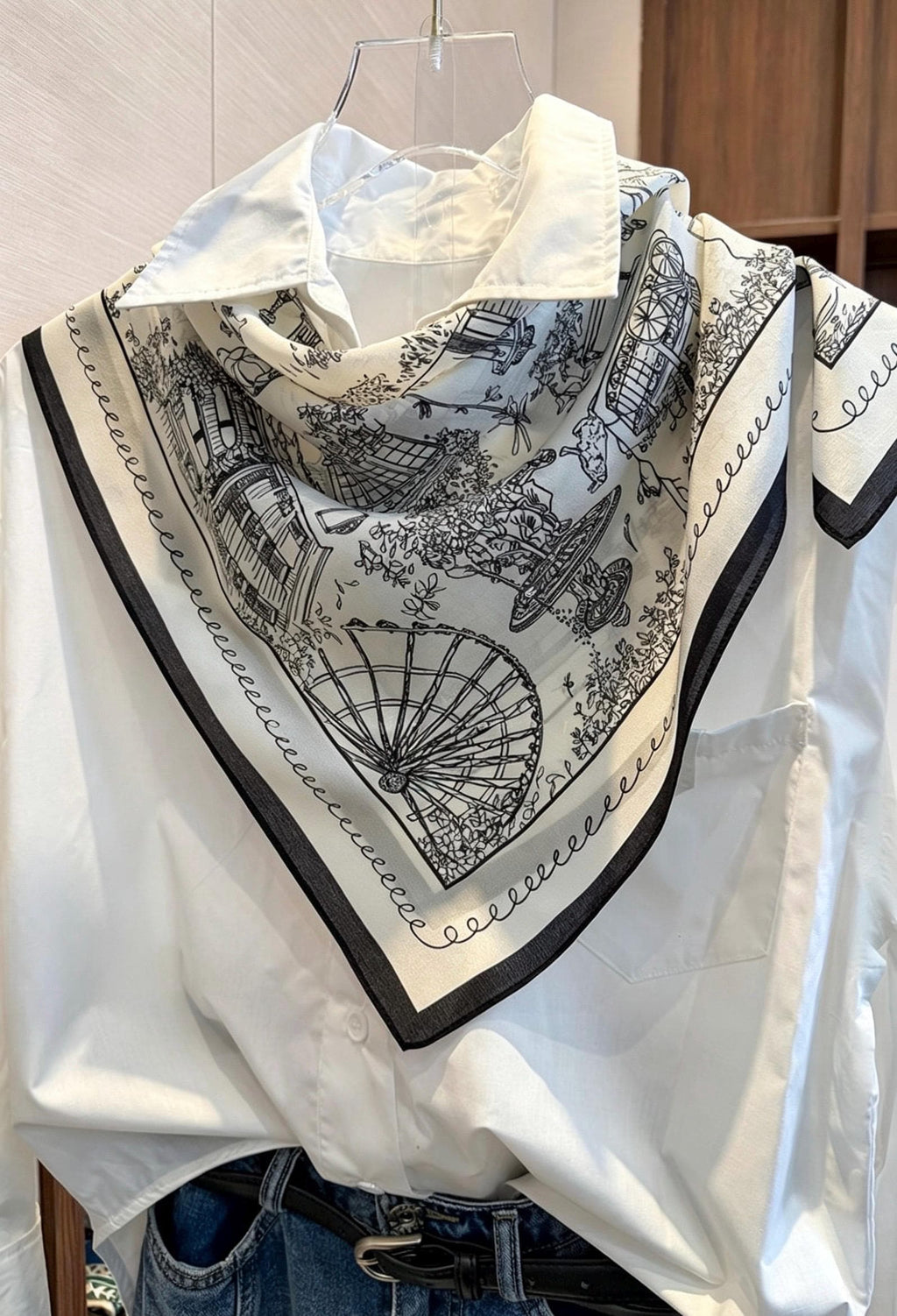 100% Mulberry Silk Scarf 26”x26” 65x65 cm, Minimalist Black White Paris Street Scene Silk Square Scarf Parisian Aesthetic Bandana Silk Tie