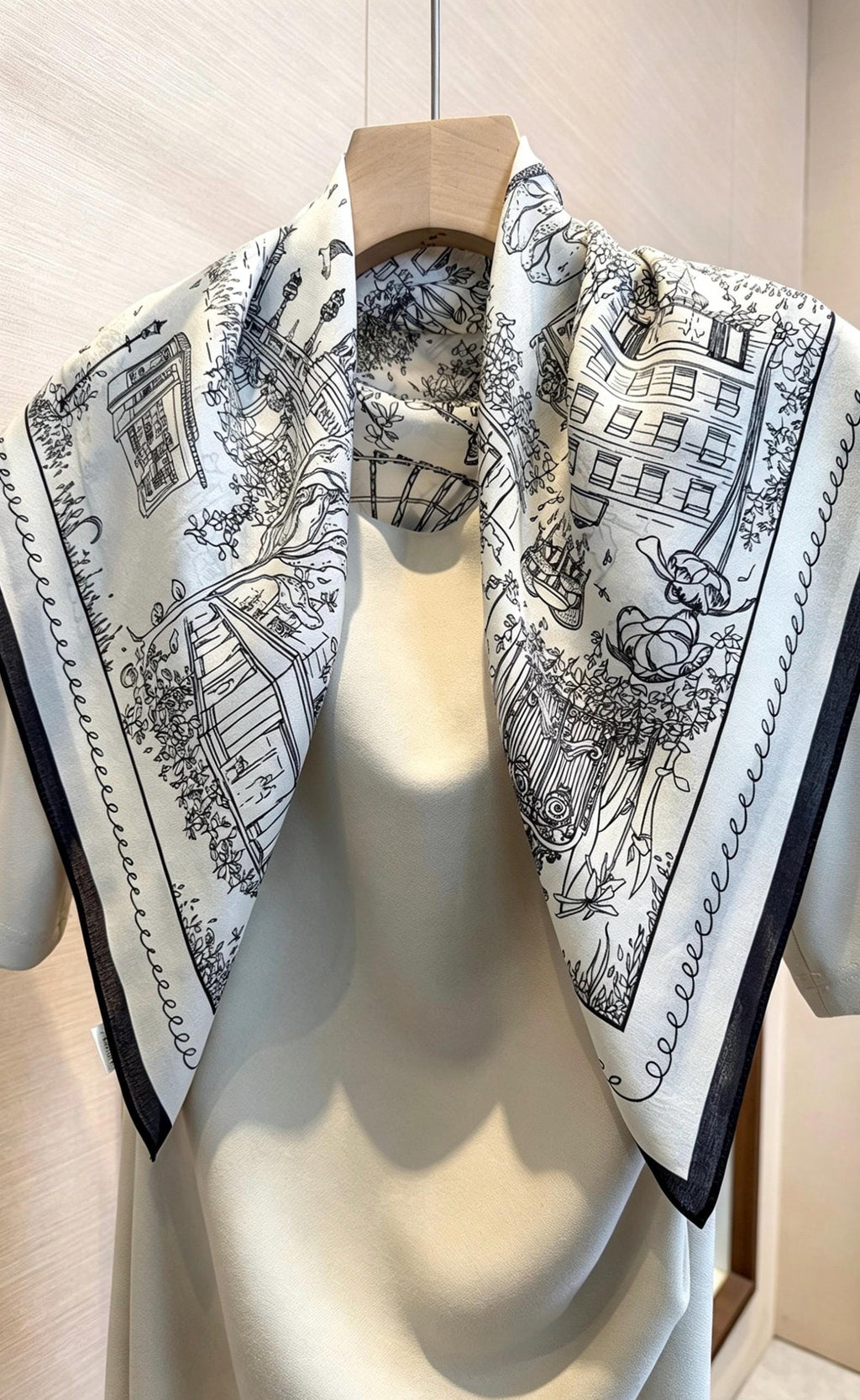 100% Mulberry Silk Scarf 26”x26” 65x65 cm, Minimalist Black White Paris Street Scene Silk Square Scarf Parisian Aesthetic Bandana Silk Tie