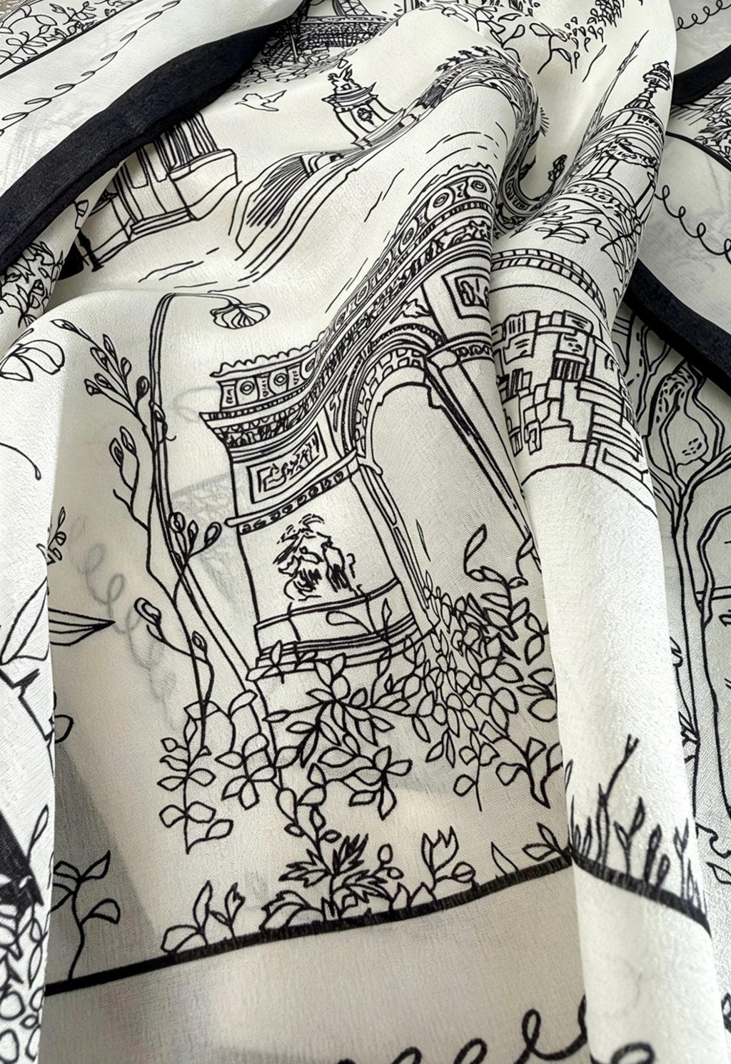100% Mulberry Silk Scarf 26”x26” 65x65 cm, Minimalist Black White Paris Street Scene Silk Square Scarf Parisian Aesthetic Bandana Silk Tie