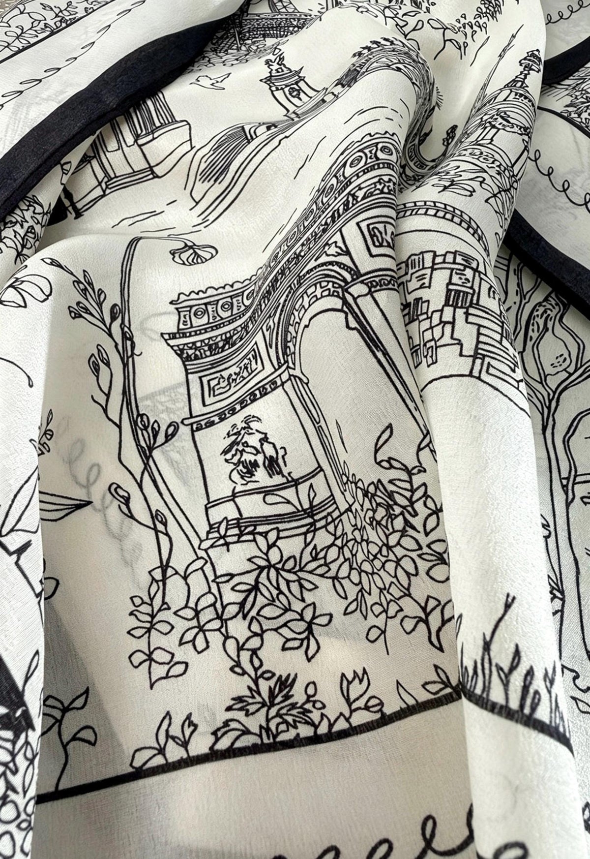 100% Mulberry Silk Scarf 26”x26” 65x65 cm, Minimalist Black White Paris Street Scene Silk Square Scarf Parisian Aesthetic Bandana Silk Tie