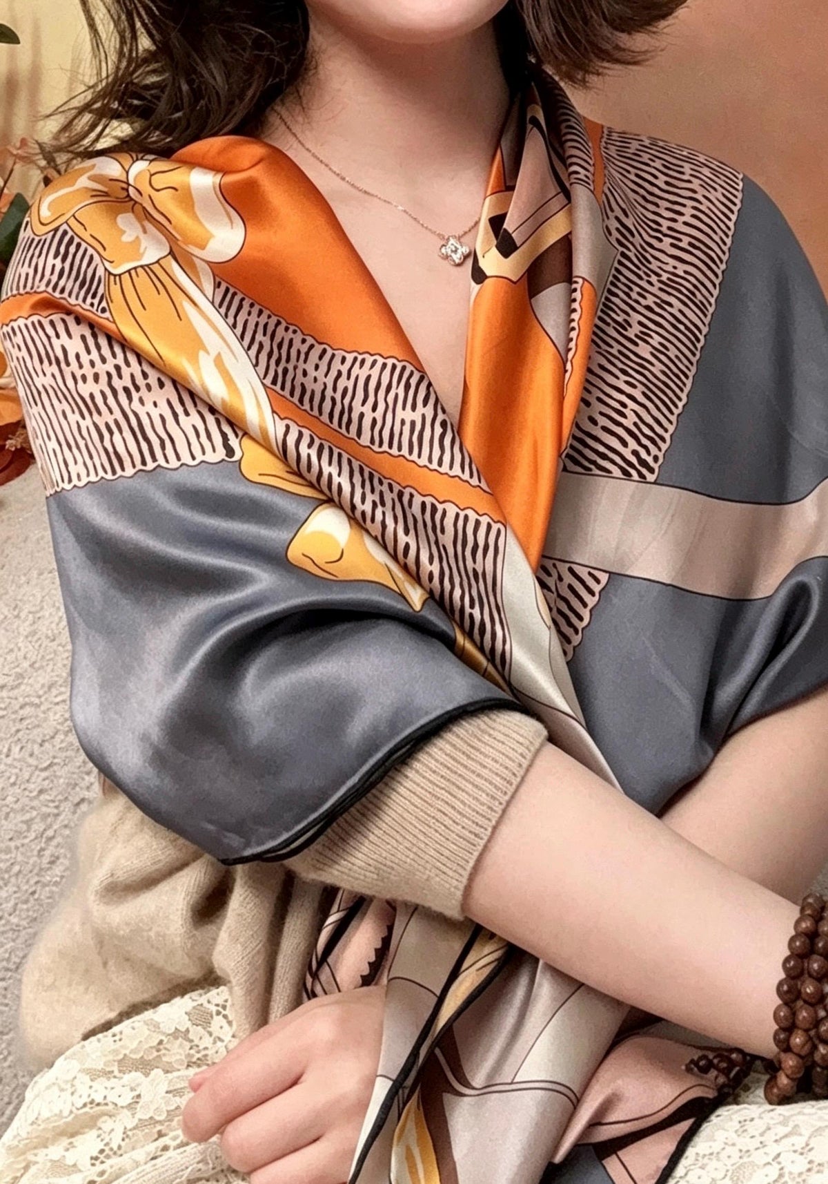 100% Mulberry Silk Scarf 42"x42" 108x108cm, Luxury Hangzhou Silk Satin Scarf, Quiet Luxury Large Bandana, Old Money Aesthetic Gift for Her