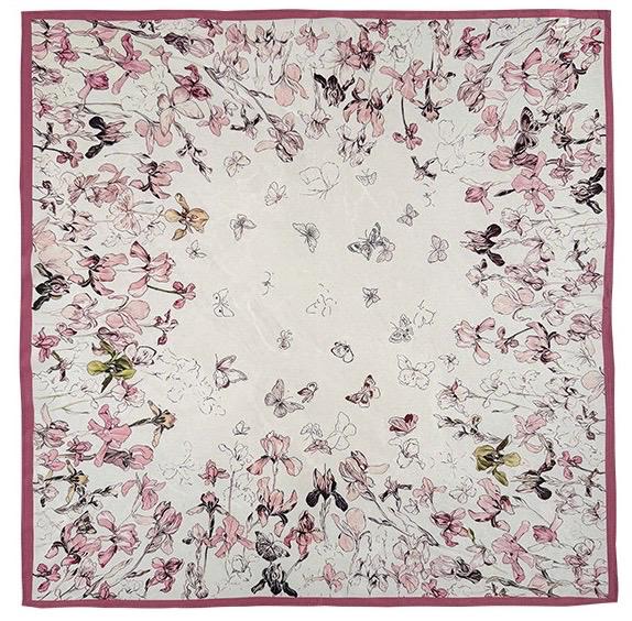 100% Mulberry Silk Scarf 26"x26" 65x65CM, Floral Butterfly Square Bandana, Silk Crepe de Chine Neck Scarf, Luxury Summer Gift for Her