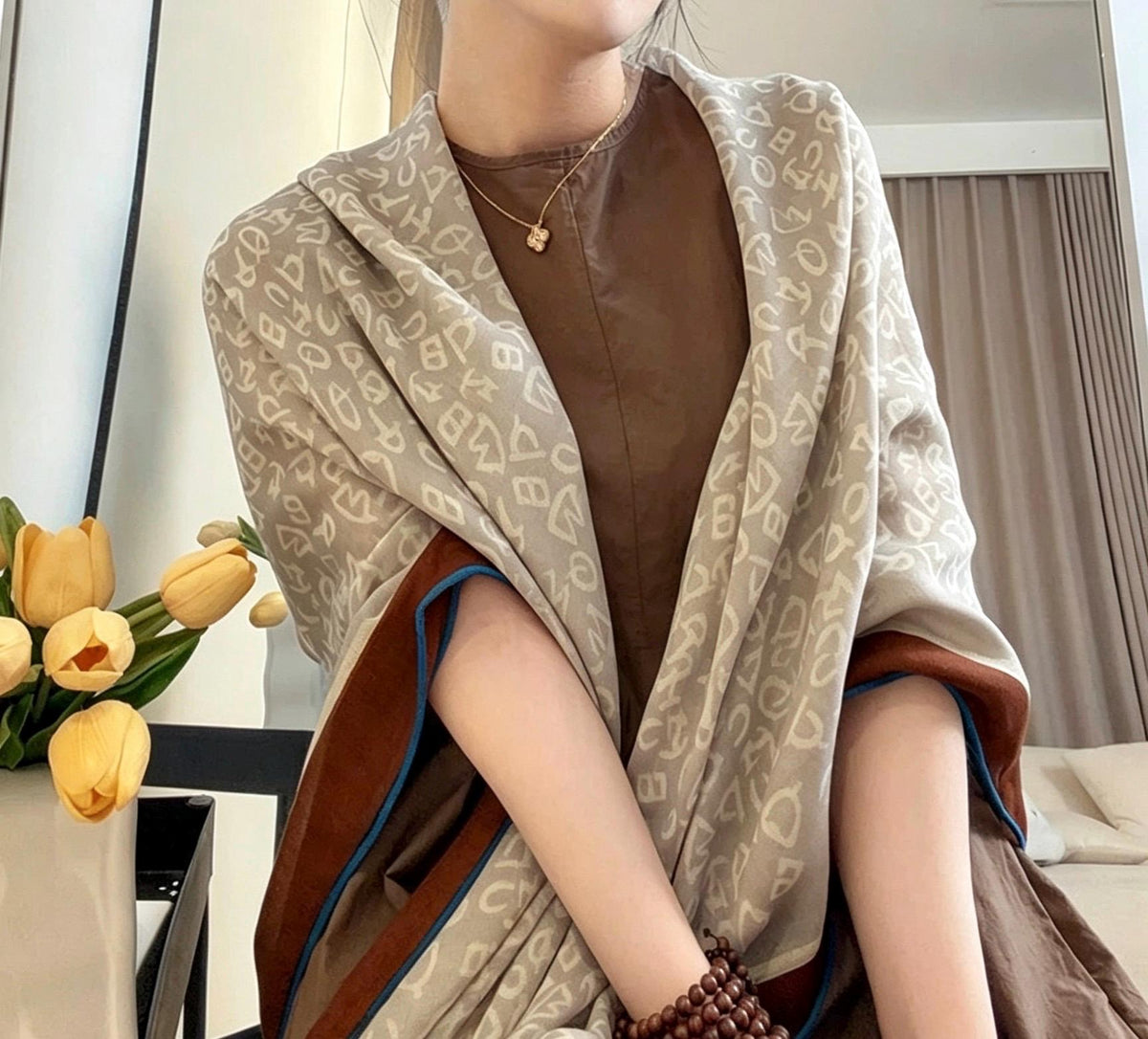 100% Silk Wool Scarf 53"x53" 135x135cm, Luxury Muted Gray Shawl, Quiet Luxury Large Square Scarf, Old Money Aesthetic Gift for Her
