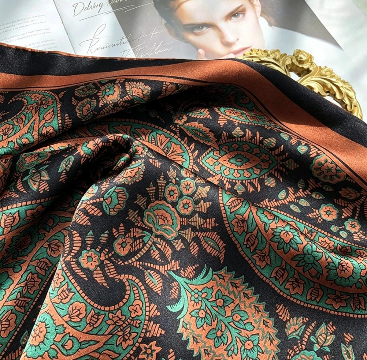 100% Mulberry Silk Scarf 42"x42" 108x108cm, Vintage Paisley Satin Shawl, Elegant Silk Hair Wrap, Large Square Scarf Gift for Her