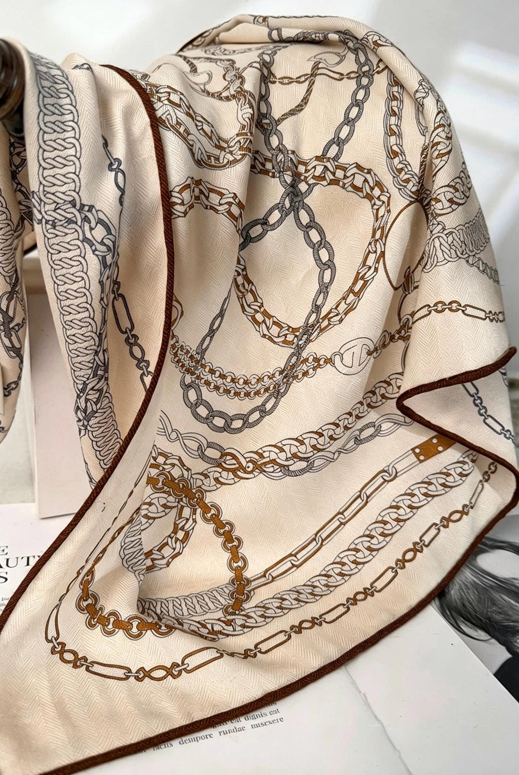 Silk Wool Blend Scarf 26"x26" 65x65CM, Square Scarf, Luxury Khaki Neck Head Scarf, Old Money Aesthetic, Intellectual Gift
