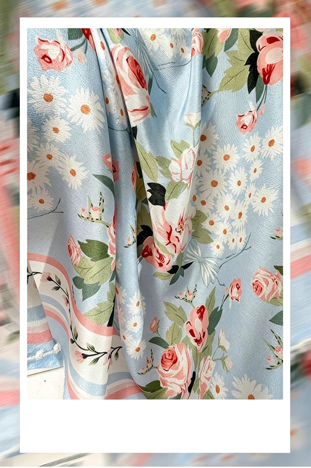 100% Mulberry Silk Scarf 26"x26" 65x65CM, Light Blue Floral Silk Bandana, Fresh Summer Neckerchief, Pastel Cottagecore Hair Head Scarf Gift