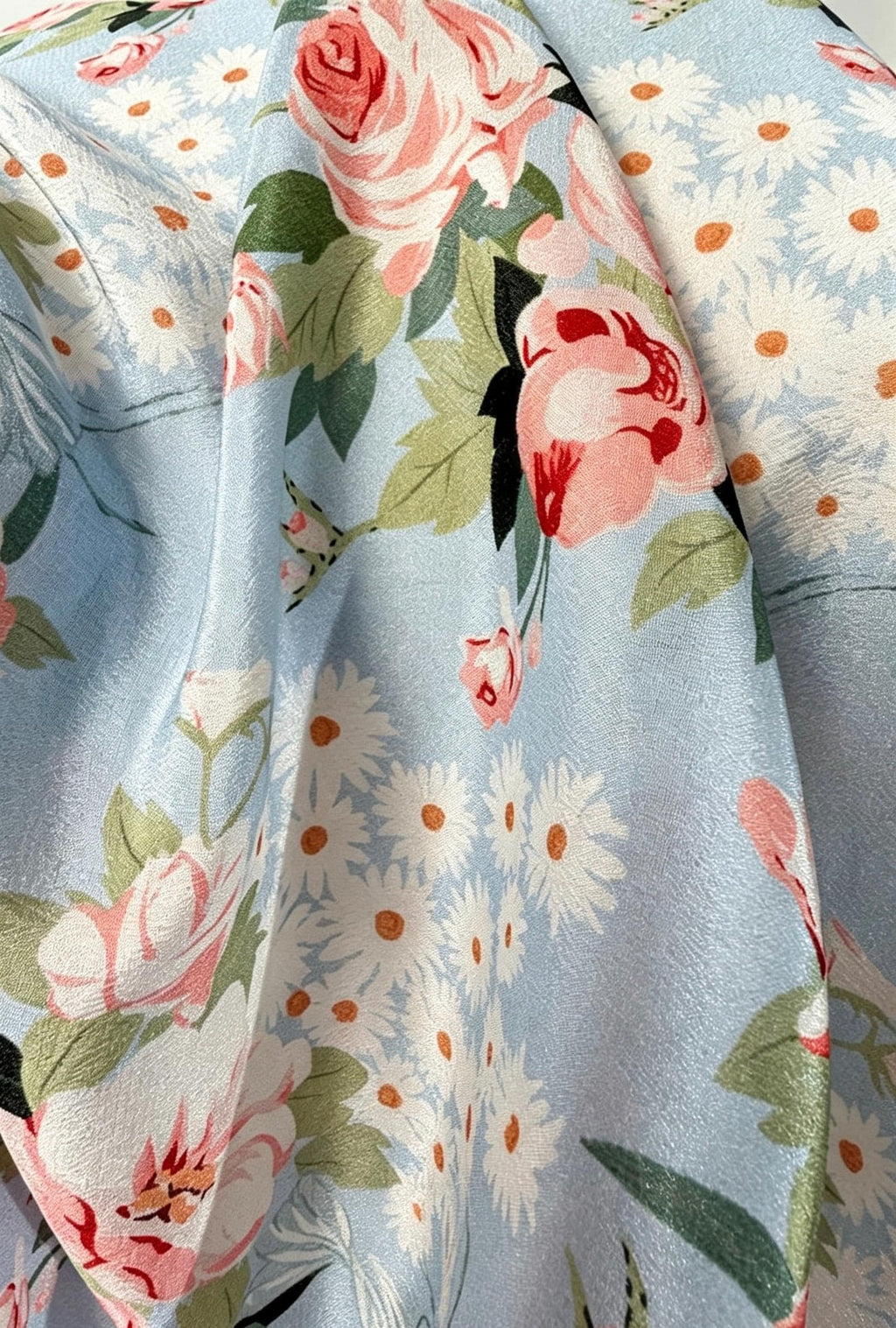 100% Mulberry Silk Scarf 26"x26" 65x65CM, Light Blue Floral Silk Bandana, Fresh Summer Neckerchief, Pastel Cottagecore Hair Head Scarf Gift