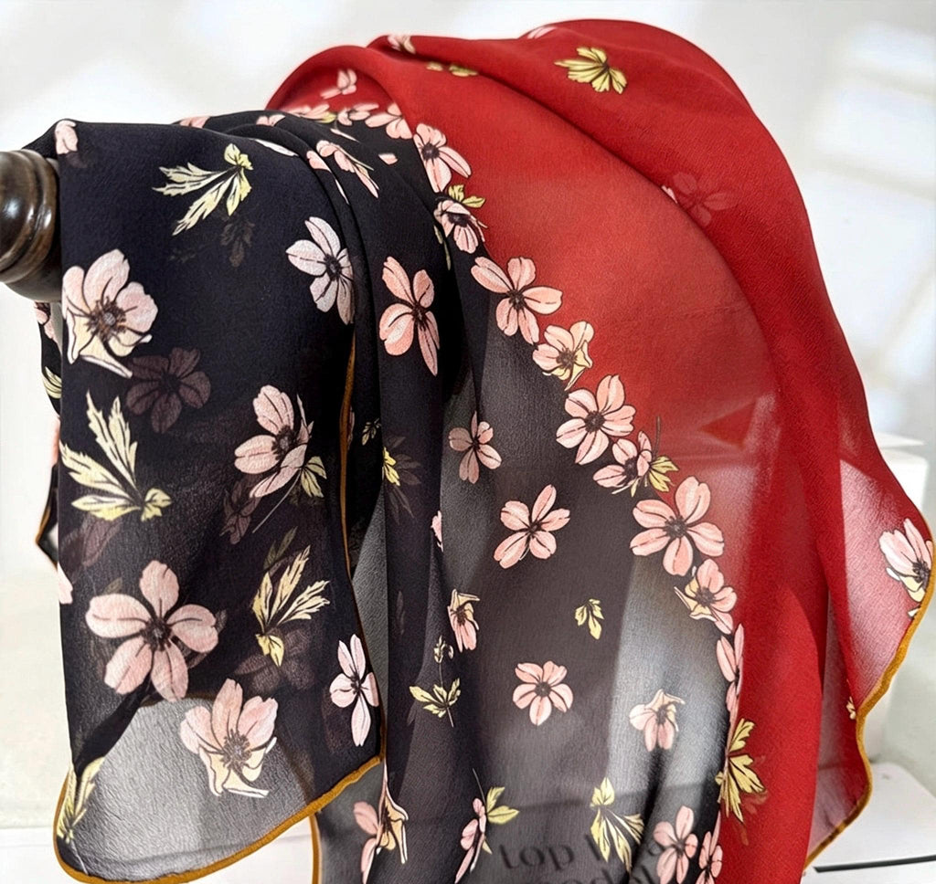 100% Mulberry Silk Scarf 26"x26" 65x65cm, Retro Color Block Georgette, Contrasting Silk Shawl, Aesthetic Art Gift for Her