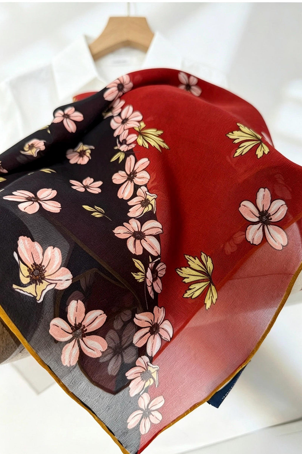 100% Mulberry Silk Scarf 26"x26" 65x65cm, Retro Color Block Georgette, Contrasting Silk Shawl, Aesthetic Art Gift for Her