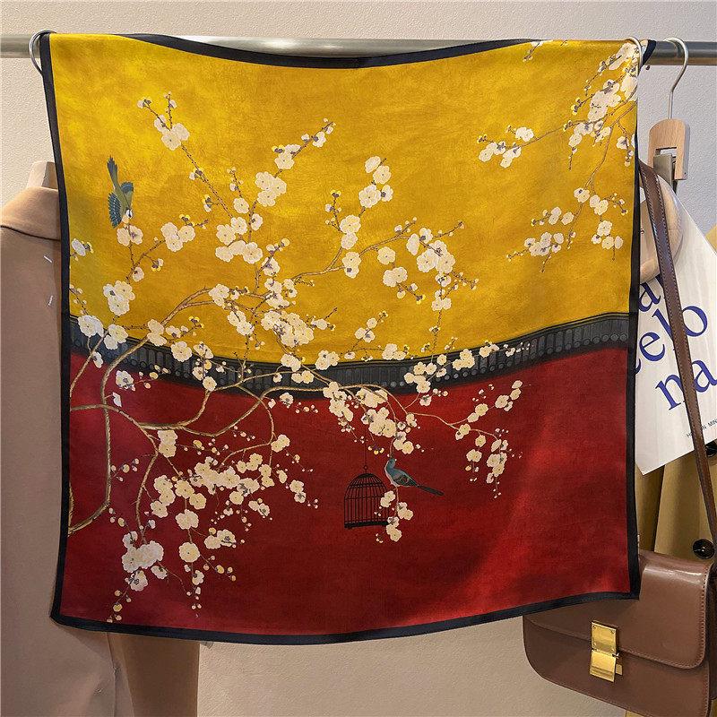 100% Silk Wool Scarf 26"x26" 65x65cm, Modern Chinese Style Silk Scarf, Quiet Luxury Decorative Bandana, Old Money Aesthetic Chic Gift