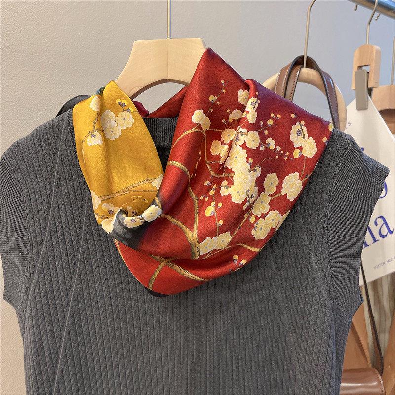 100% Silk Wool Scarf 26"x26" 65x65cm, Modern Chinese Style Silk Scarf, Quiet Luxury Decorative Bandana, Old Money Aesthetic Chic Gift