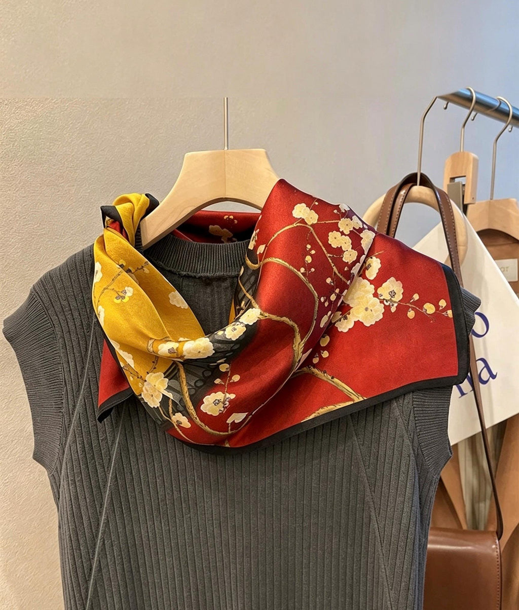 100% Silk Wool Scarf 26"x26" 65x65cm, Modern Chinese Style Silk Scarf, Quiet Luxury Decorative Bandana, Old Money Aesthetic Chic Gift