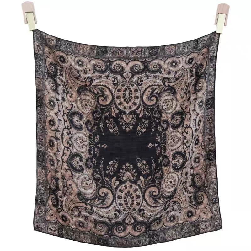 Mulberry Silk Wool Blend Scarf 26"x26" 65x65cm, Luxury Australian Wool Vintage Caramel Shawl, Elegant Autumn Winter Gift for Her Neckerchief