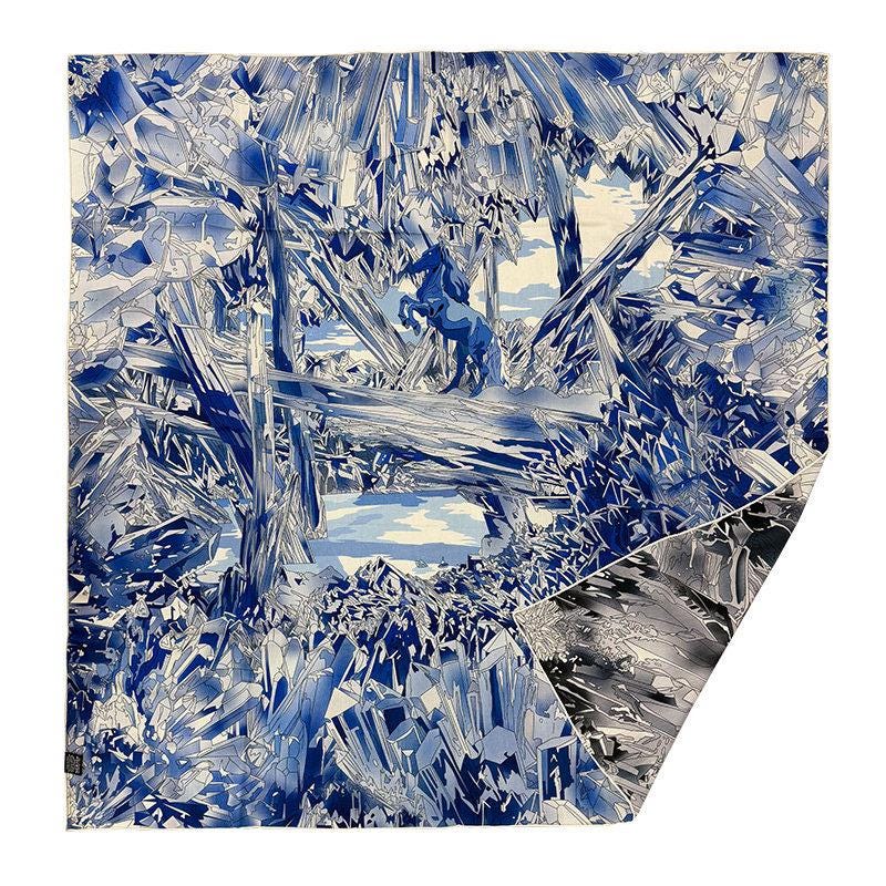 100% Wool Silk Blend Scarf 53"x53" 135x135cm, Reversible Double Sided Shawl, Romantic Ice Blue Wrap, Luxury Warm Winter Gift for Her