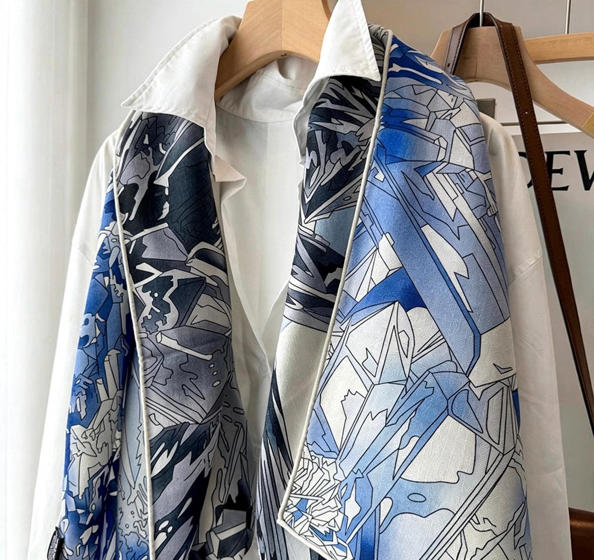100% Wool Silk Blend Scarf 53"x53" 135x135cm, Reversible Double Sided Shawl, Romantic Ice Blue Wrap, Luxury Warm Winter Gift for Her