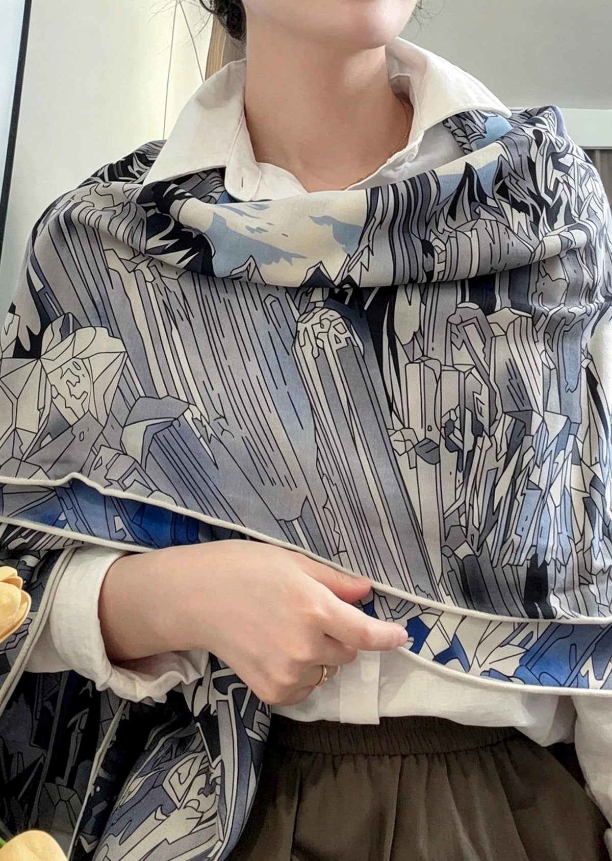 100% Wool Silk Blend Scarf 53"x53" 135x135cm, Reversible Double Sided Shawl, Romantic Ice Blue Wrap, Luxury Warm Winter Gift for Her