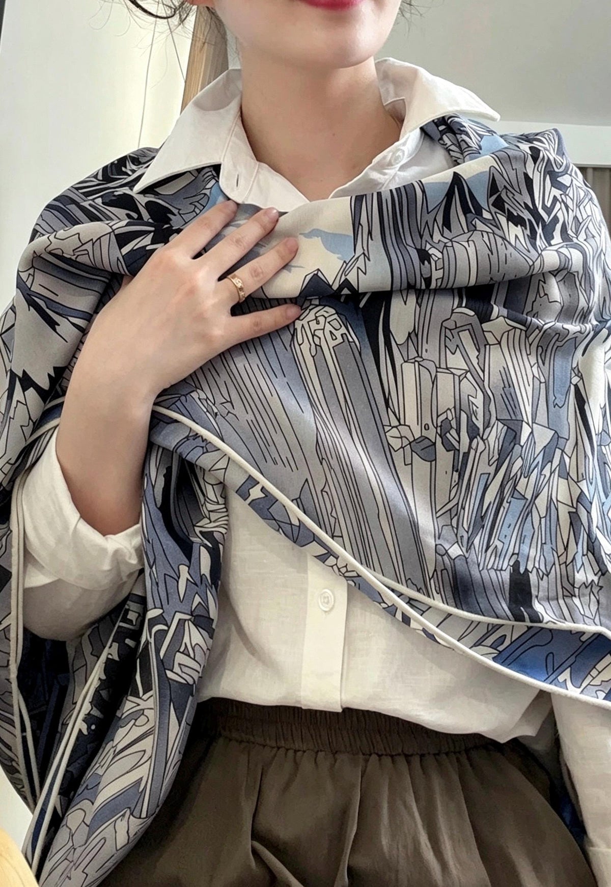 100% Wool Silk Blend Scarf 53"x53" 135x135cm, Reversible Double Sided Shawl, Romantic Ice Blue Wrap, Luxury Warm Winter Gift for Her