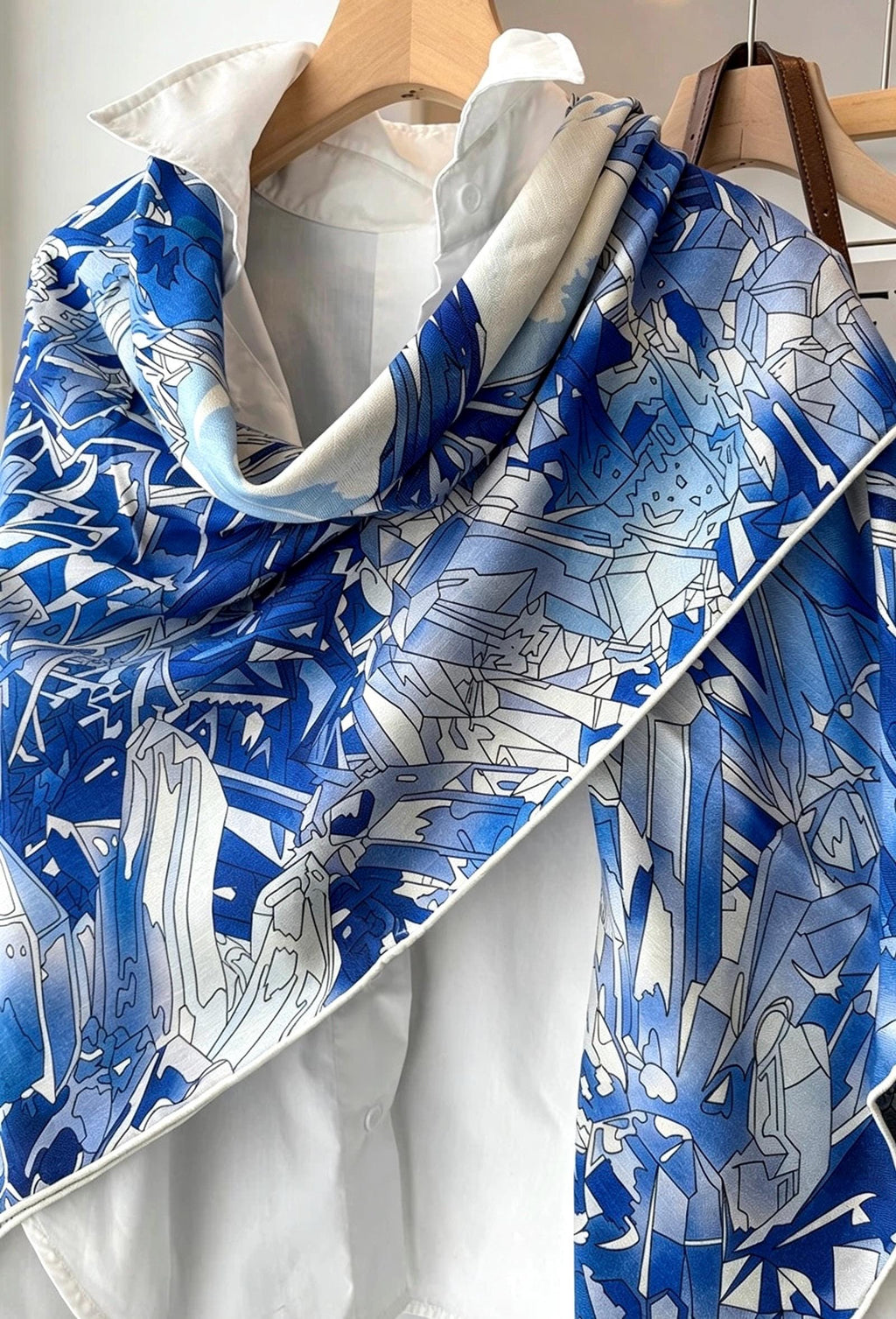100% Wool Silk Blend Scarf 53"x53" 135x135cm, Reversible Double Sided Shawl, Romantic Ice Blue Wrap, Luxury Warm Winter Gift for Her