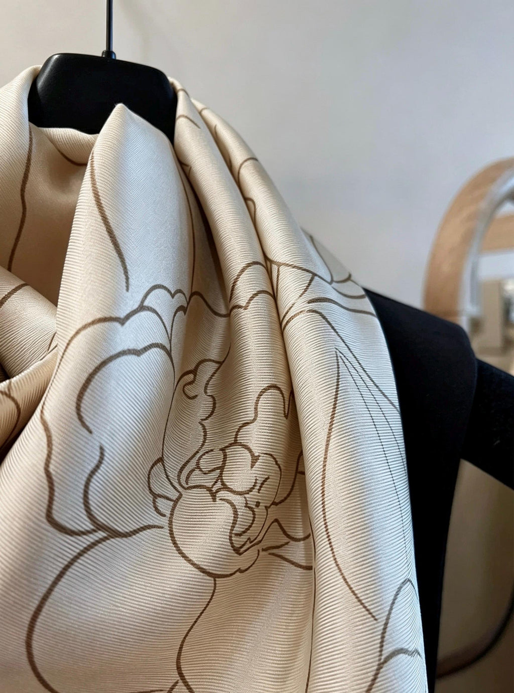 100% Silk Wool Scarf 35"x35" 88x88cm, Gentle Camellia Vibe Silk Twill Scarf, Quiet Luxury Large Square Bandana, Old Money Aesthetic Gift