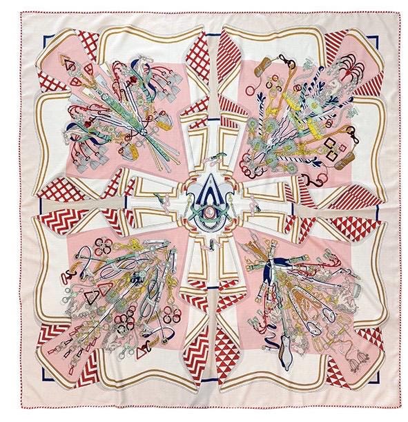 100% Silk Wool Scarf 53"x53" 135x135cm, Symmetrical Saddle Art Luxury Shawl, Quiet Luxury Large Square Wrap, Old Money Aesthetic Gift