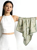100% Mulberry Silk Scarf 26"x26" 65x65cm, Ink Orchid Botanical Print, Silk Crepe de Chine Square Wrap, Muted Green Summer Gift for Her