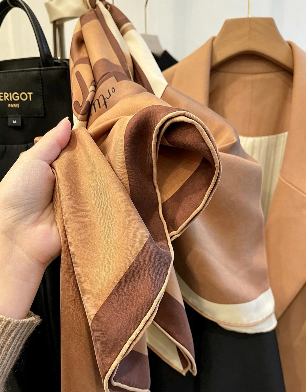 100% Silk Wool Scarf 35"x35" 88x88cm, Elegant Crest Emblem Silk Twill Scarf, Quiet Luxury Sandwashed Large Bandana, Old Money Aesthetic Gift