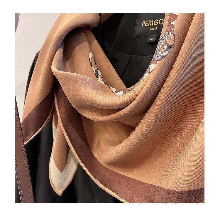 100% Silk Wool Scarf 35"x35" 88x88cm, Elegant Crest Emblem Silk Twill Scarf, Quiet Luxury Sandwashed Large Bandana, Old Money Aesthetic Gift