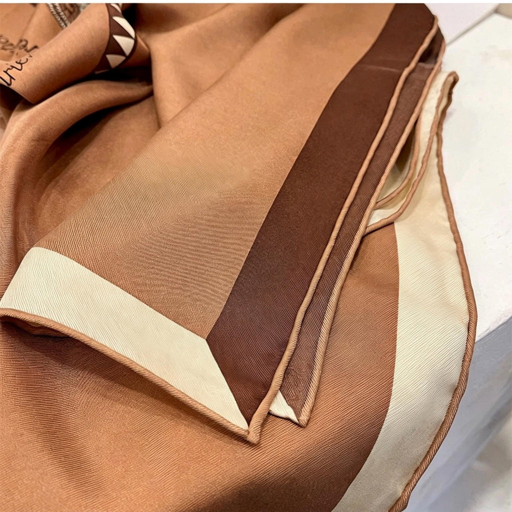 100% Silk Wool Scarf 35"x35" 88x88cm, Elegant Crest Emblem Silk Twill Scarf, Quiet Luxury Sandwashed Large Bandana, Old Money Aesthetic Gift