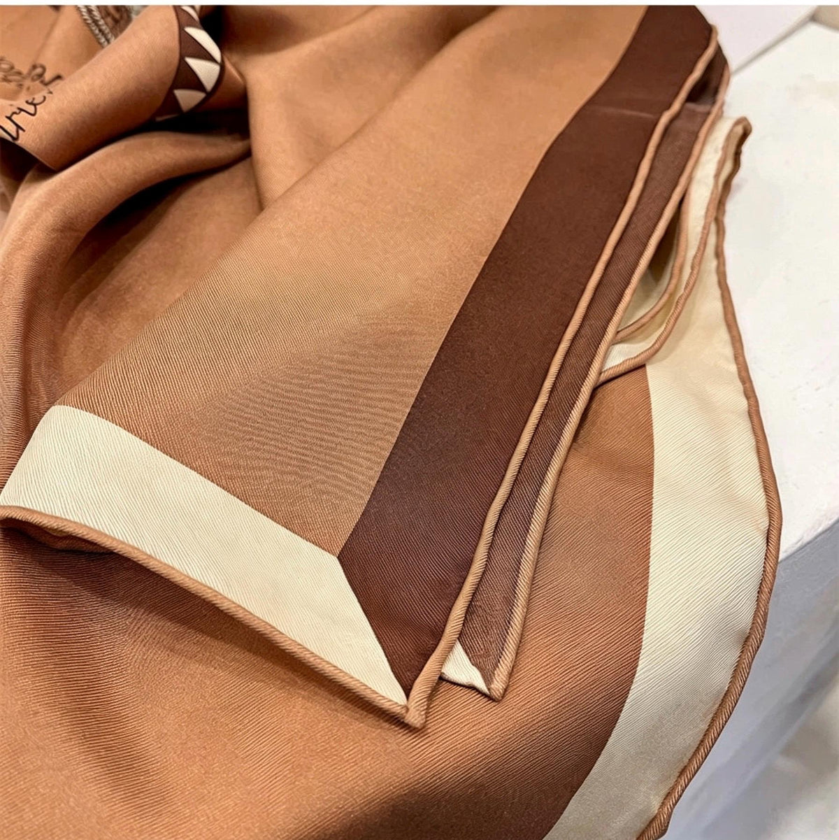 100% Silk Wool Scarf 35"x35" 88x88cm, Elegant Crest Emblem Silk Twill Scarf, Quiet Luxury Sandwashed Large Bandana, Old Money Aesthetic Gift