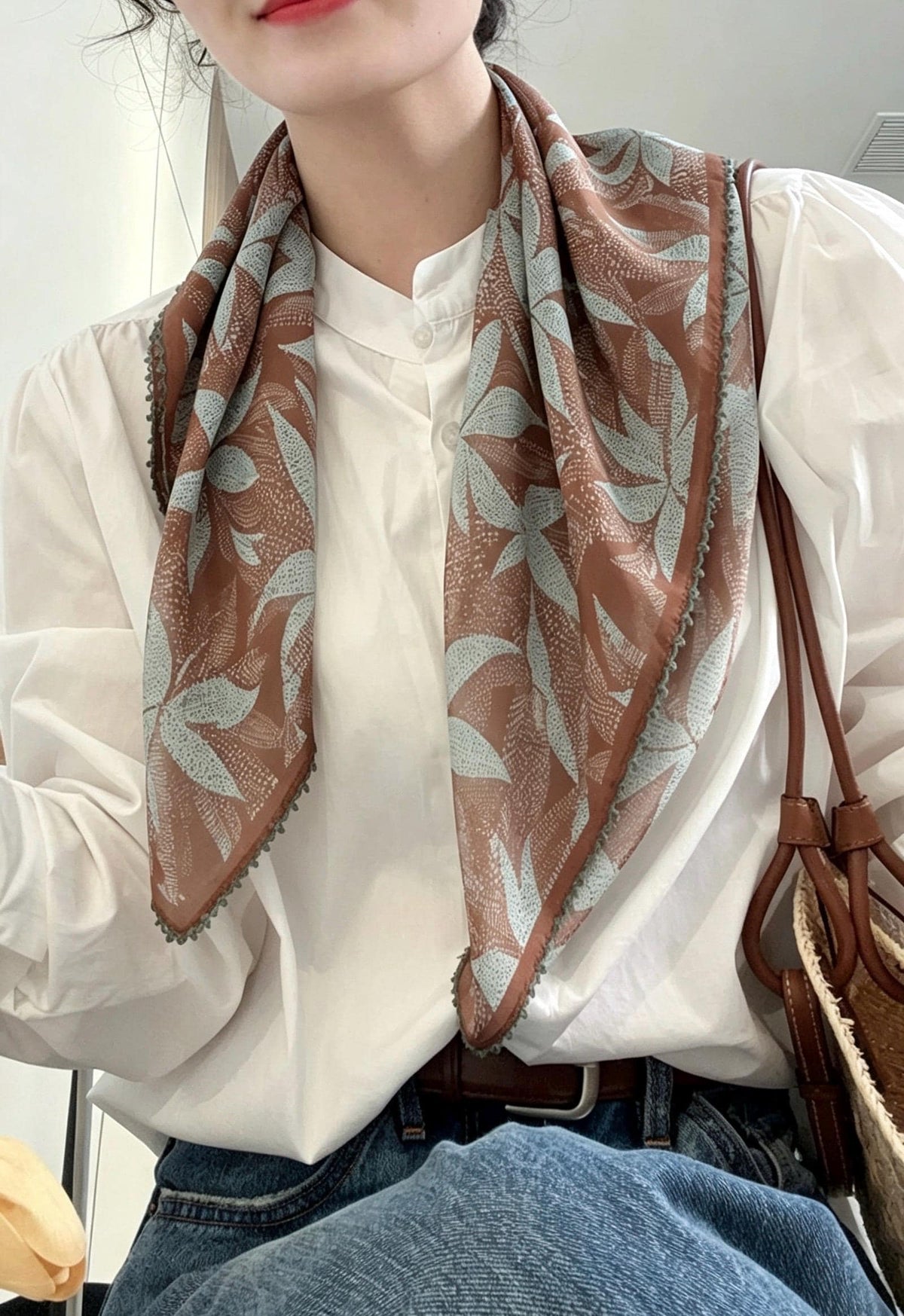 100% Mulberry Silk Scarf 27"x27" 68x68cm, Maillard Brown Autumn Silk Wrap, Silk Crepe de Chine Square Scarf, Warm Tone Gift for Her