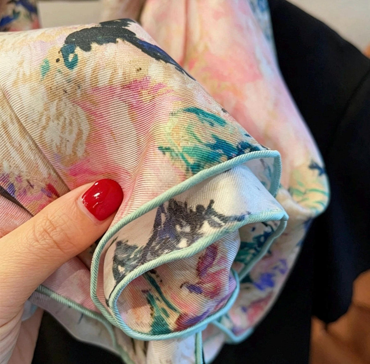 100% Silk Wool Scarf 35"x35" 88x88cm, March Blossom Flower Sea Silk Scarf, Quiet Luxury 14mm Twill Bandana, Old Money Aesthetic Gift