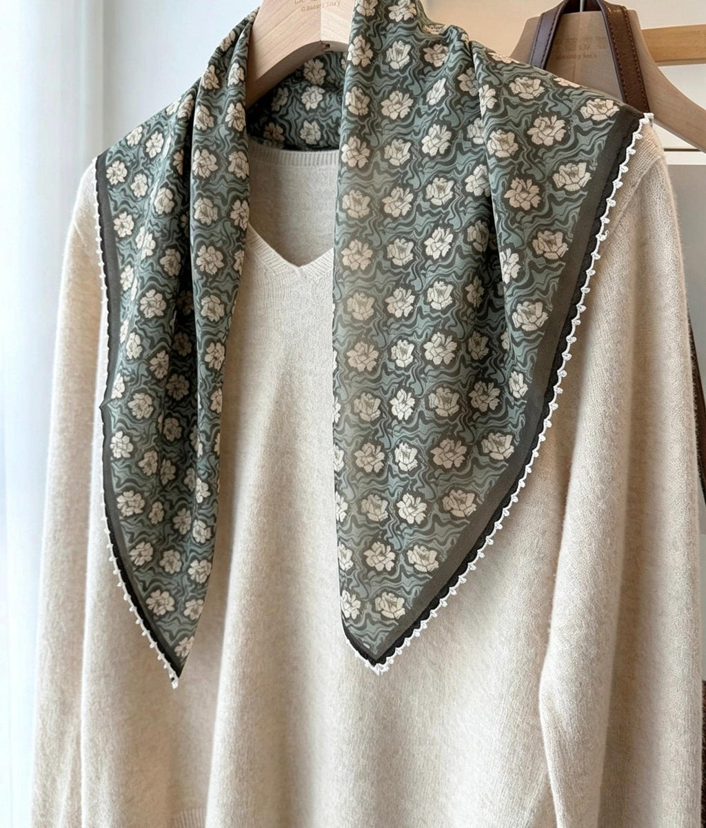 100% Mulberry Silk Scarf 26"x26" 65x65cm, Muted Morandi Grey Silk Crepe de Chine Square Scarf, Vintage Classical Gift for Her