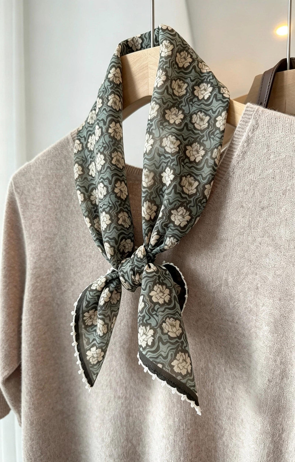 100% Mulberry Silk Scarf 26"x26" 65x65cm, Muted Morandi Grey Silk Crepe de Chine Square Scarf, Vintage Classical Gift for Her