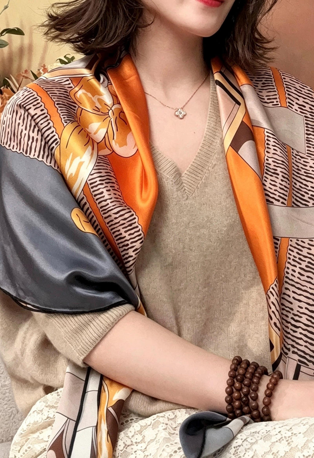 100% Mulberry Silk Scarf 42"x42" 108x108cm, Luxury Hangzhou Silk Satin Scarf, Quiet Luxury Large Bandana, Old Money Aesthetic Gift for Her