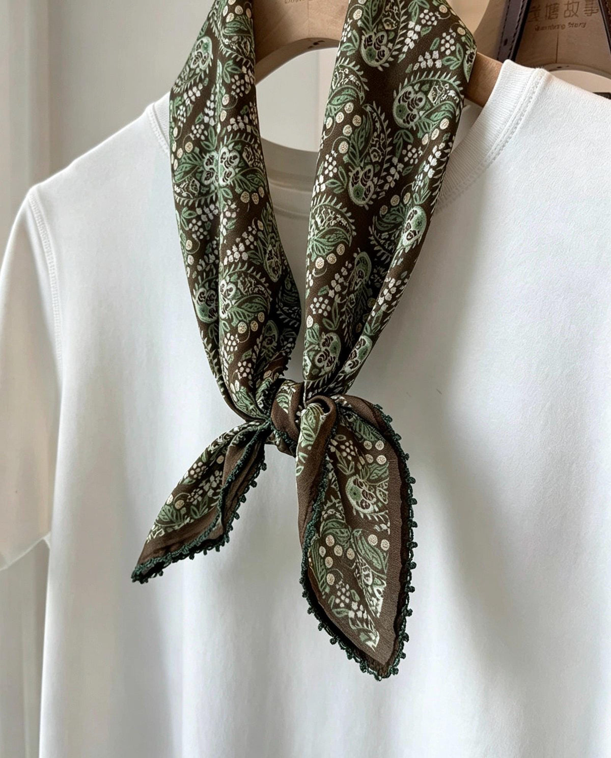 100% Mulberry Silk Scarf 27"x27" 68x68cm, Deep Brown Vintage European Pattern Silk Crepe de Chine Square Scarf, Classic Gift for Her