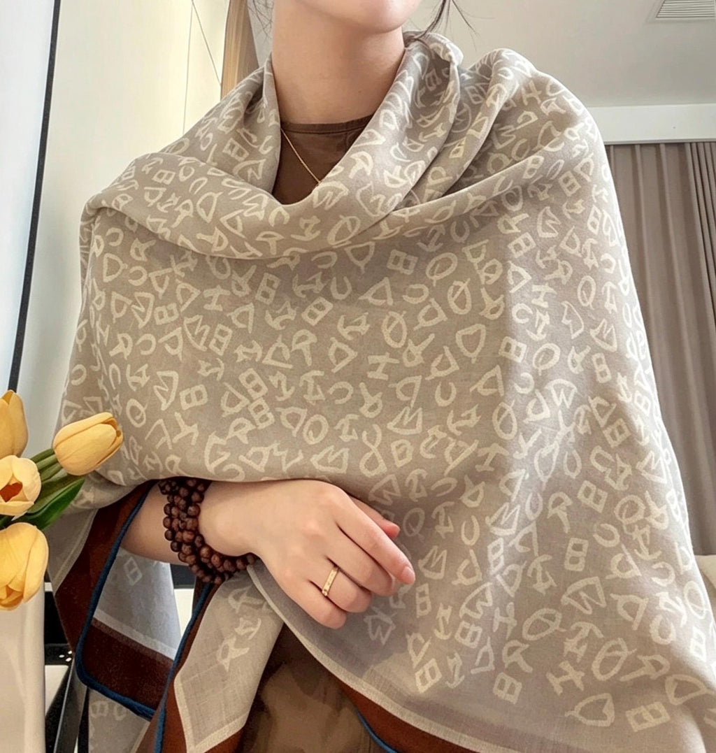 100% Silk Wool Scarf 53"x53" 135x135cm, Luxury Muted Gray Shawl, Quiet Luxury Large Square Scarf, Old Money Aesthetic Gift for Her